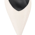 Women's Chalk White Leather Slingback heels with block heel, pointed toe and elasticated slingback