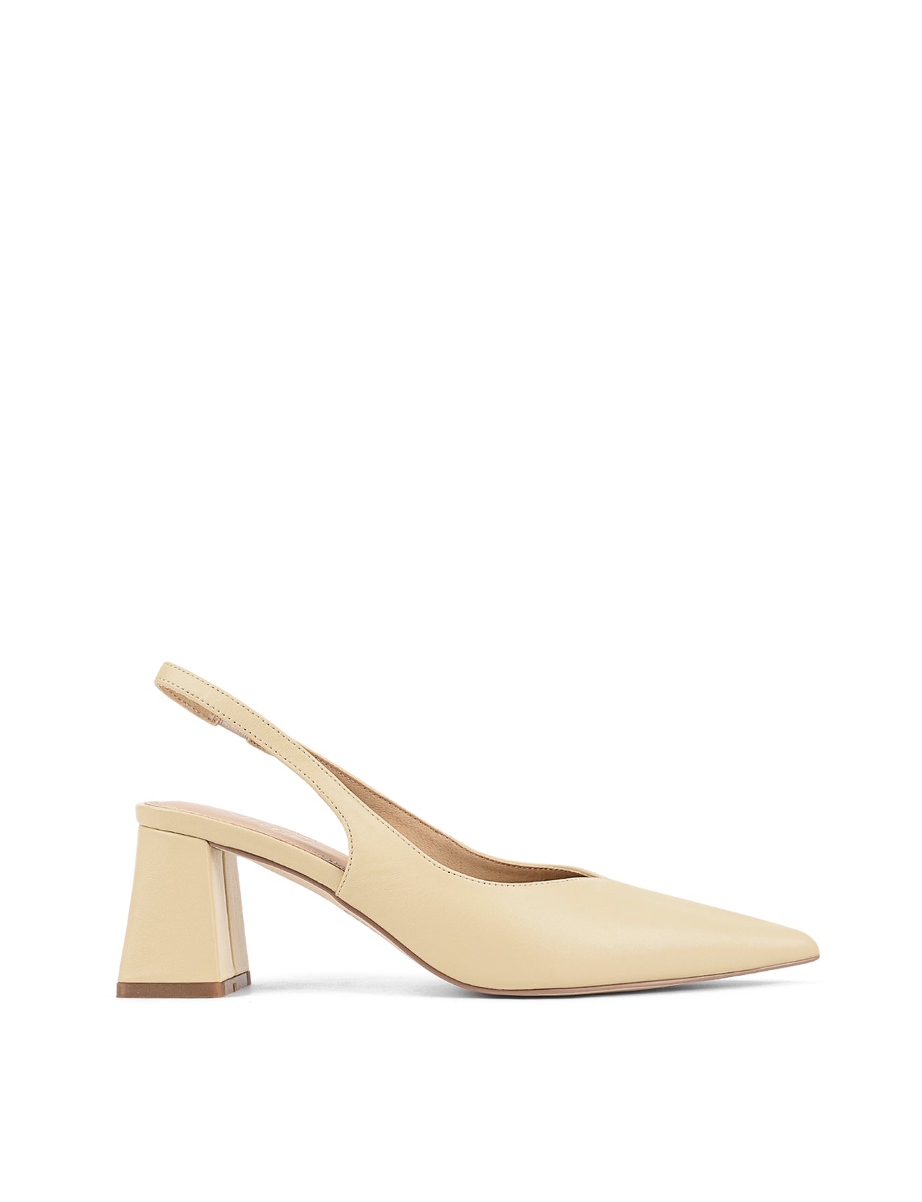 Women's custard yellow leather block heel slingback with pointed toe
