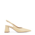 Women's custard yellow leather block heel slingback with pointed toe
