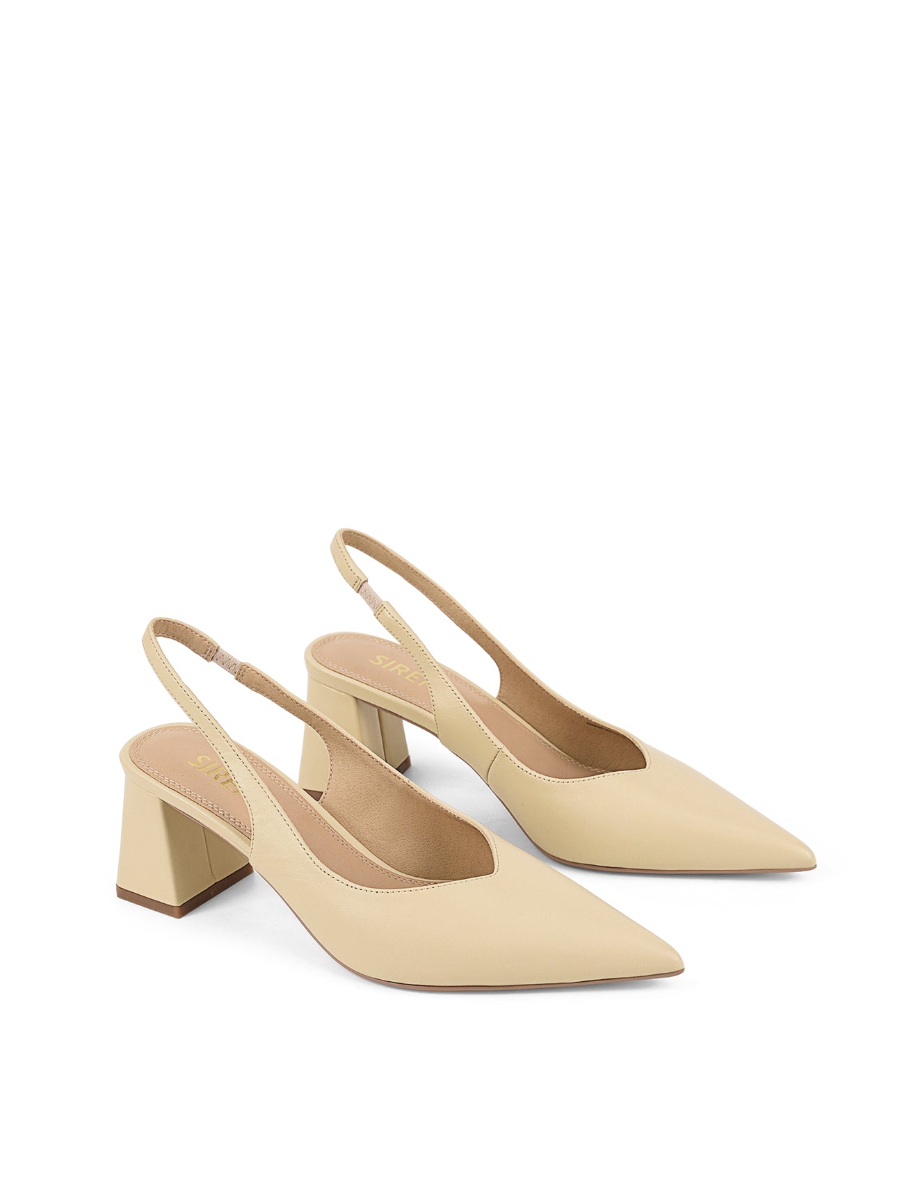 Women's custard yellow leather block heel slingback with pointed toe