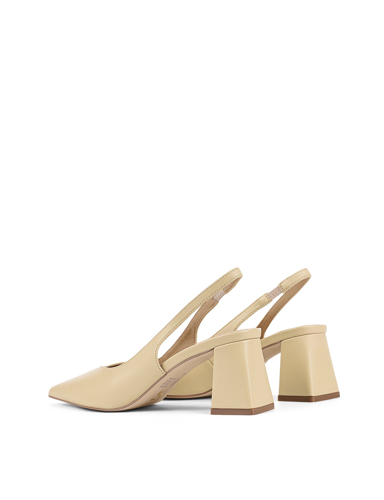 Women's custard yellow leather block heel slingback with pointed toe