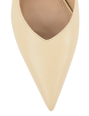 Women's custard yellow leather block heel slingback with pointed toe
