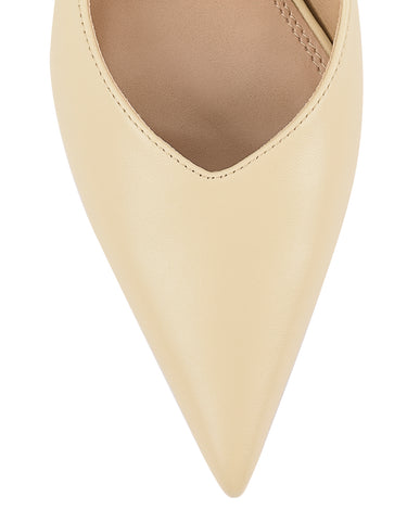 Women's custard yellow leather block heel slingback with pointed toe