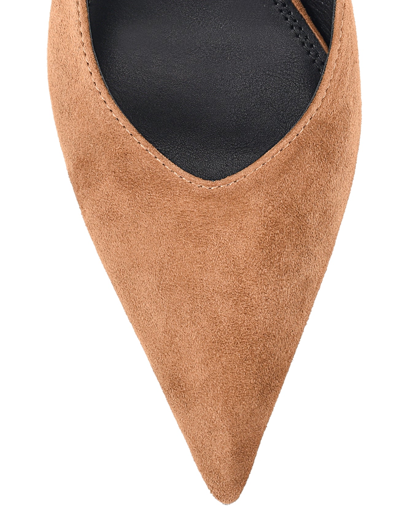 Women's tobacco tan suede block heel slingback with pointed toe and elastic closure