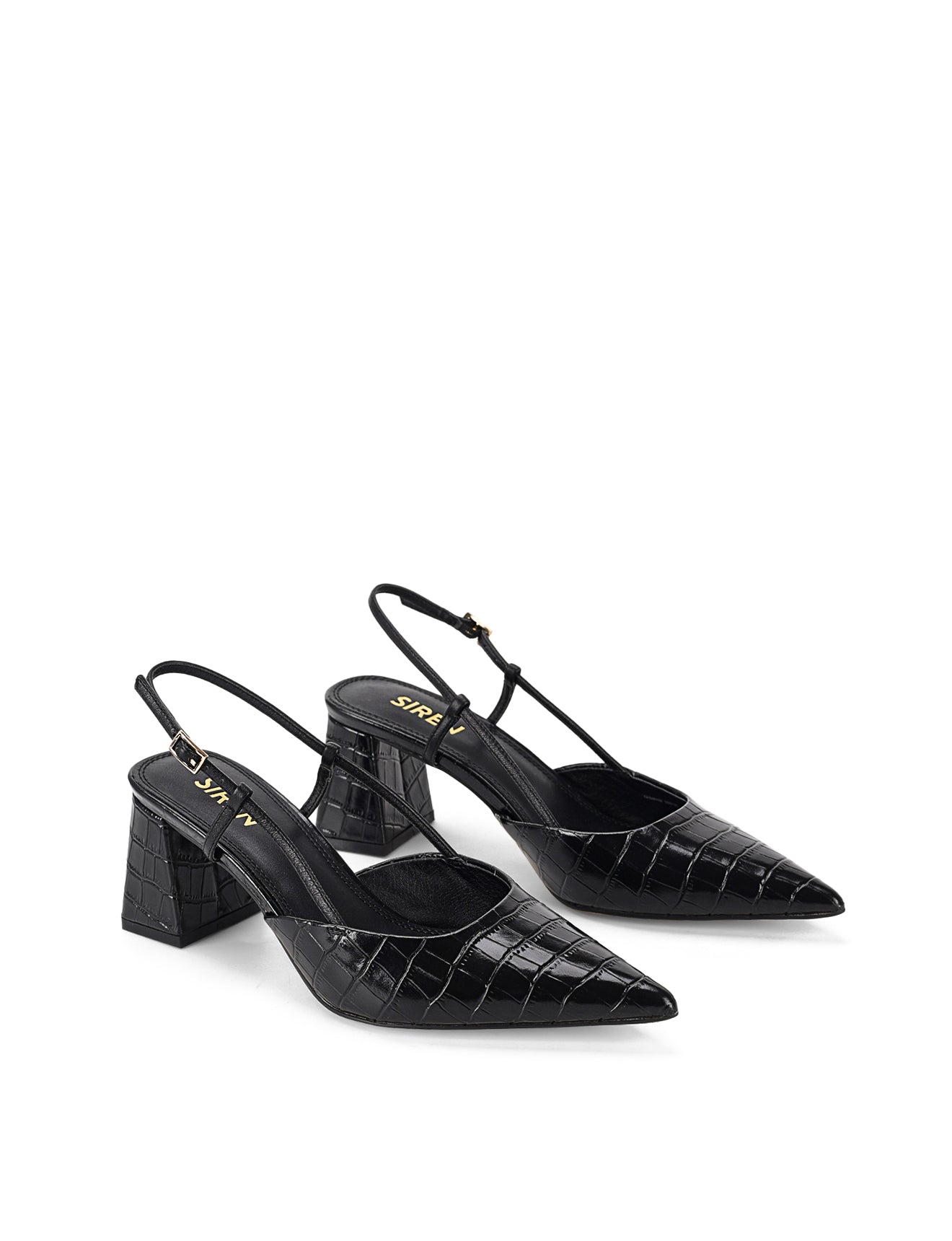 Yasmine Slingback Heels Black Croc Leather – Siren Shoes
