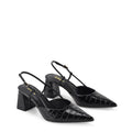 Women's black croc embossed leather slingback block heel with pointed toe