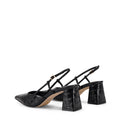 Women's black croc embossed leather slingback block heel with pointed toe