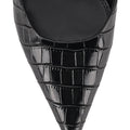 Women's black croc embossed leather slingback block heel with pointed toe