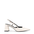 Women's white croc embossed leather slingback block heel with pointed toe