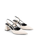 Women's white croc embossed leather slingback block heel with pointed toe