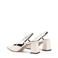 Women's white croc embossed leather slingback block heel with pointed toe