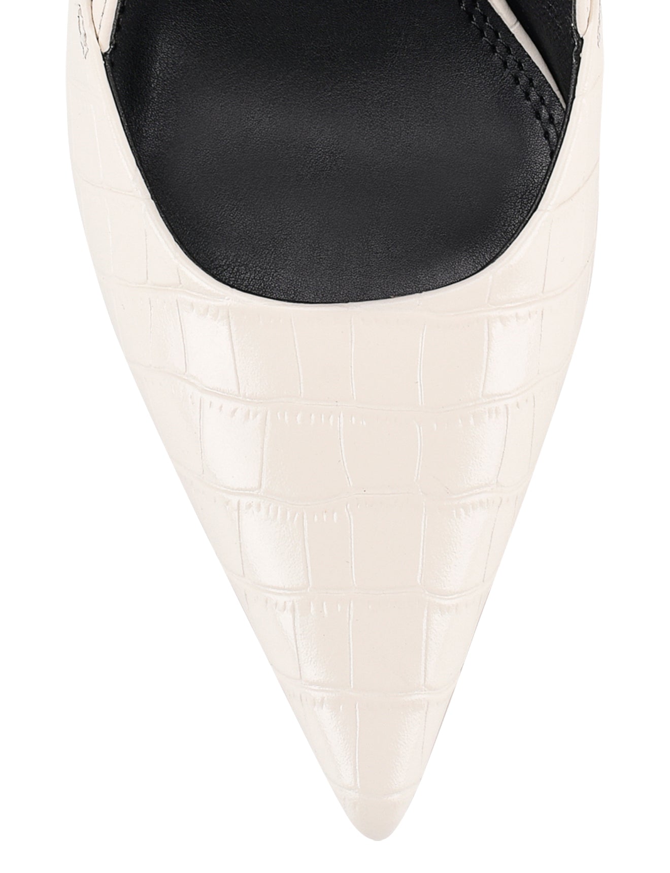 Women's white croc embossed leather slingback block heel with pointed toe