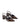 Women's chocolate brown patent leather slingback block heel with buckle fastening and pointed toe
