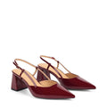 Women's block heel slingback with pointed toe in wine patent leather