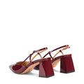 Women's block heel slingback with pointed toe in wine patent leather