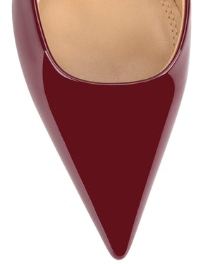 Women's block heel slingback with pointed toe in wine patent leather