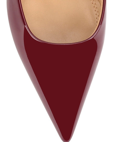 Women's block heel slingback with pointed toe in wine patent leather