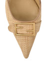 Women's raffia and tan leather slingback block heel with pointed toe and buckle fastening