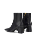 Women's black leather ankle boot with high heel and pointed toe