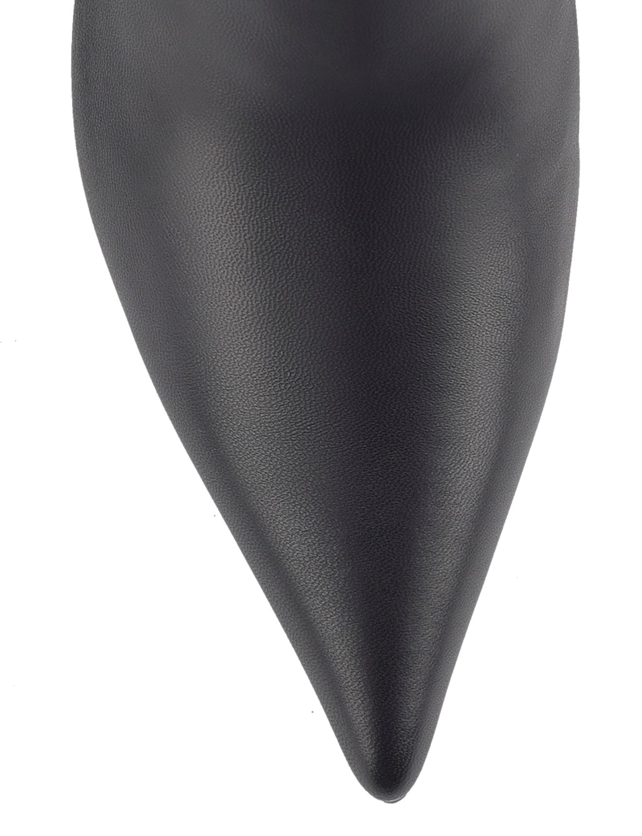 Women's black leather ankle boot with high heel and pointed toe