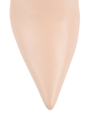 Women's nude leather ankle boot with zip closure, pointed toe and block heel