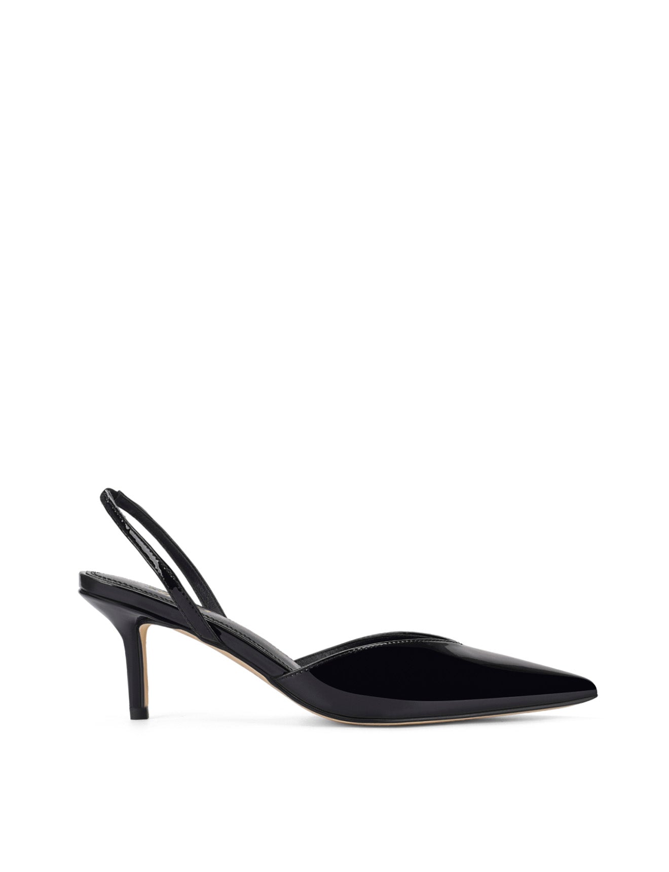 Women's black patent leather slingback kitten heel with pointed toe