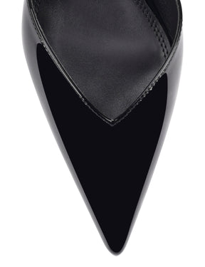 Women's black patent leather slingback kitten heel with pointed toe