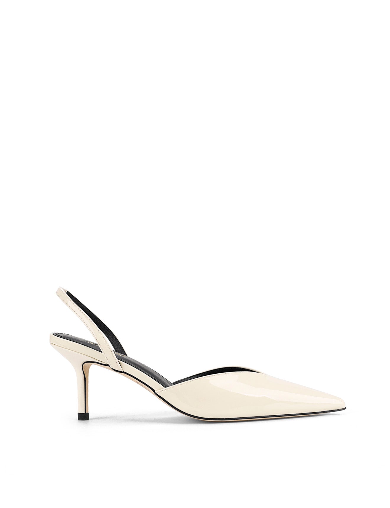 Women's white patent leather slingback kitten heel with pointed toe
