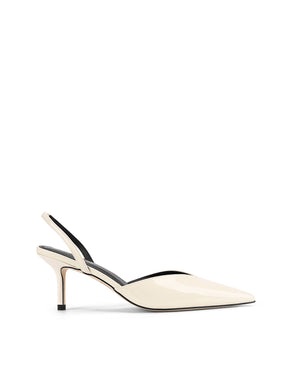 Women's white patent leather slingback kitten heel with pointed toe