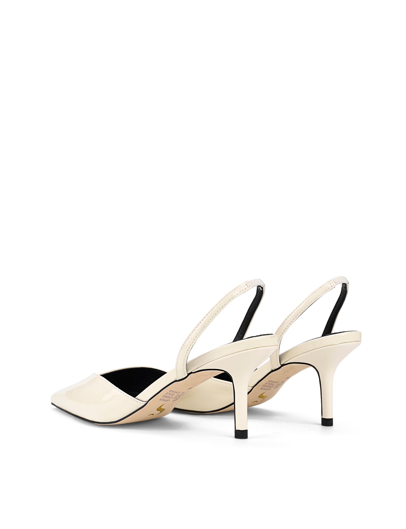 Women's white patent leather slingback kitten heel with pointed toe