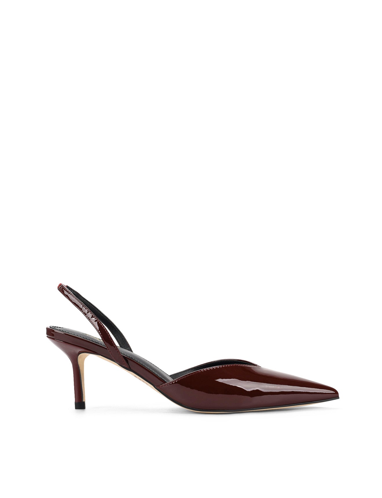Women's red patent leather slingback kitten heel with pointed toe