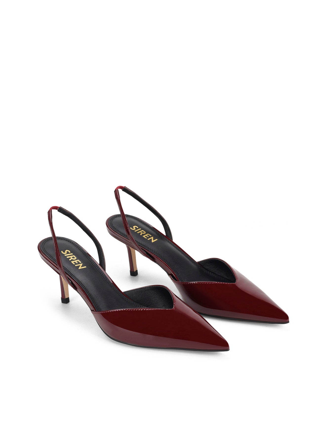 Women's red patent leather slingback kitten heel with pointed toe