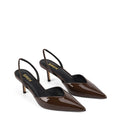 Women's chocolate brown patent leather slingback kitten heels