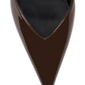 Women's chocolate brown patent leather slingback kitten heels