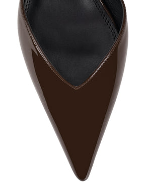 Women's chocolate brown patent leather slingback kitten heels