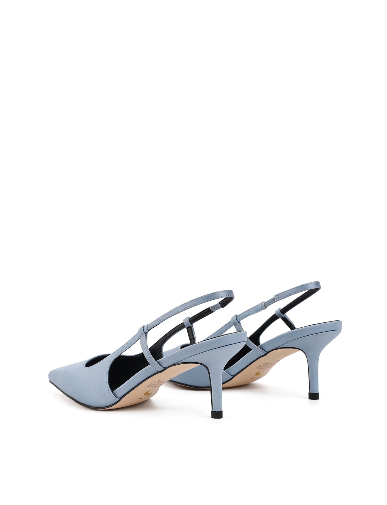 Women's blue satin point toe slingback kitten heel