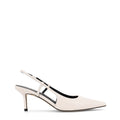 Women's white leather slingback kitten heel with pointed toe and elastic fastening