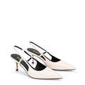 Women's white leather slingback kitten heel with pointed toe and elastic fastening