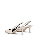 Women's white leather slingback kitten heel with pointed toe and elastic fastening