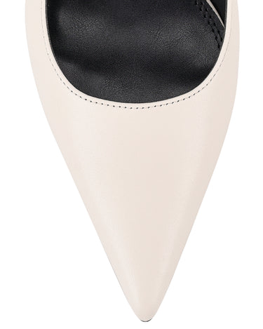 Women's white leather slingback kitten heel with pointed toe and elastic fastening