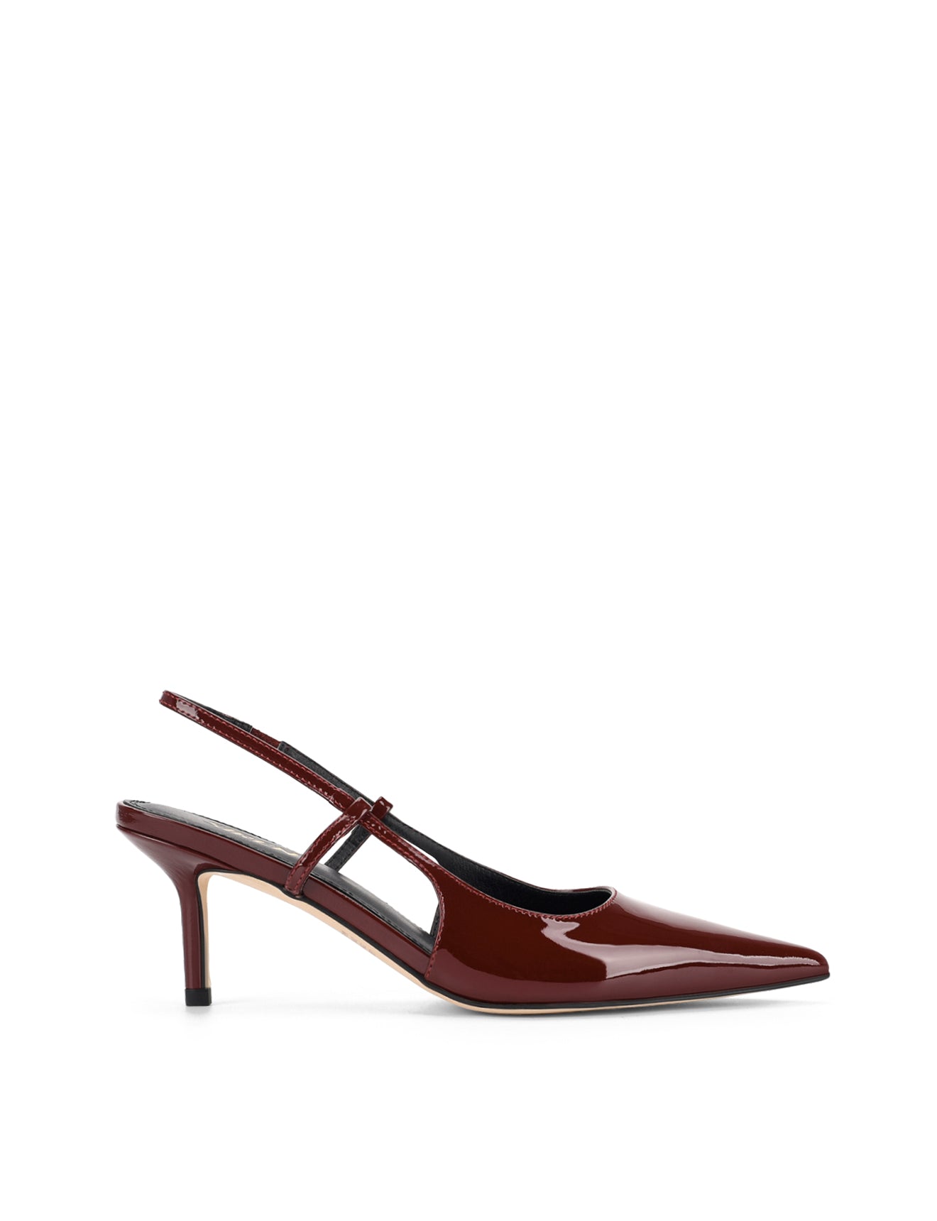 Women's red wine patent leather slingback kitten heel with pointed toe and elastic fastening