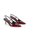 Women's red wine patent leather slingback kitten heel with pointed toe and elastic fastening