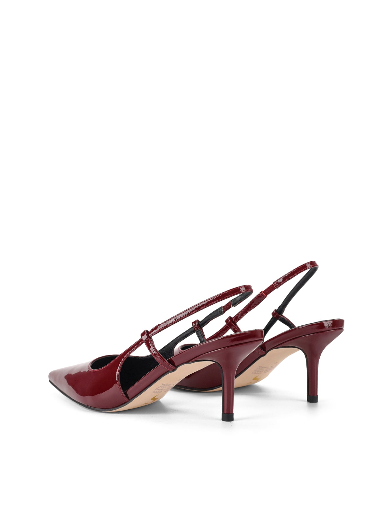 Women's red wine patent leather slingback kitten heel with pointed toe and elastic fastening