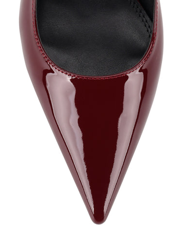 Women's red wine patent leather slingback kitten heel with pointed toe and elastic fastening