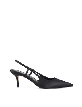 Women's black satin slingback kitten heels