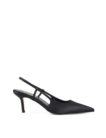 Women's black satin slingback kitten heels