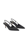 Women's black satin slingback kitten heels