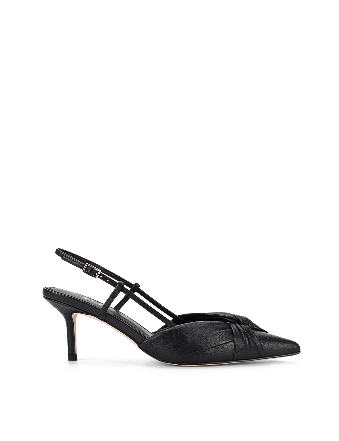 Women's black leather slingback kitten heel with knot detailling