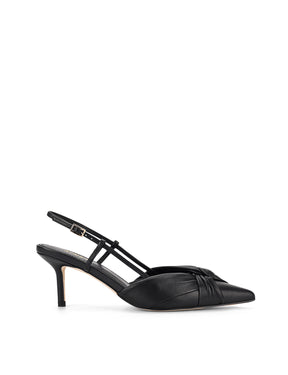 Women's black leather slingback kitten heel with knot detailling
