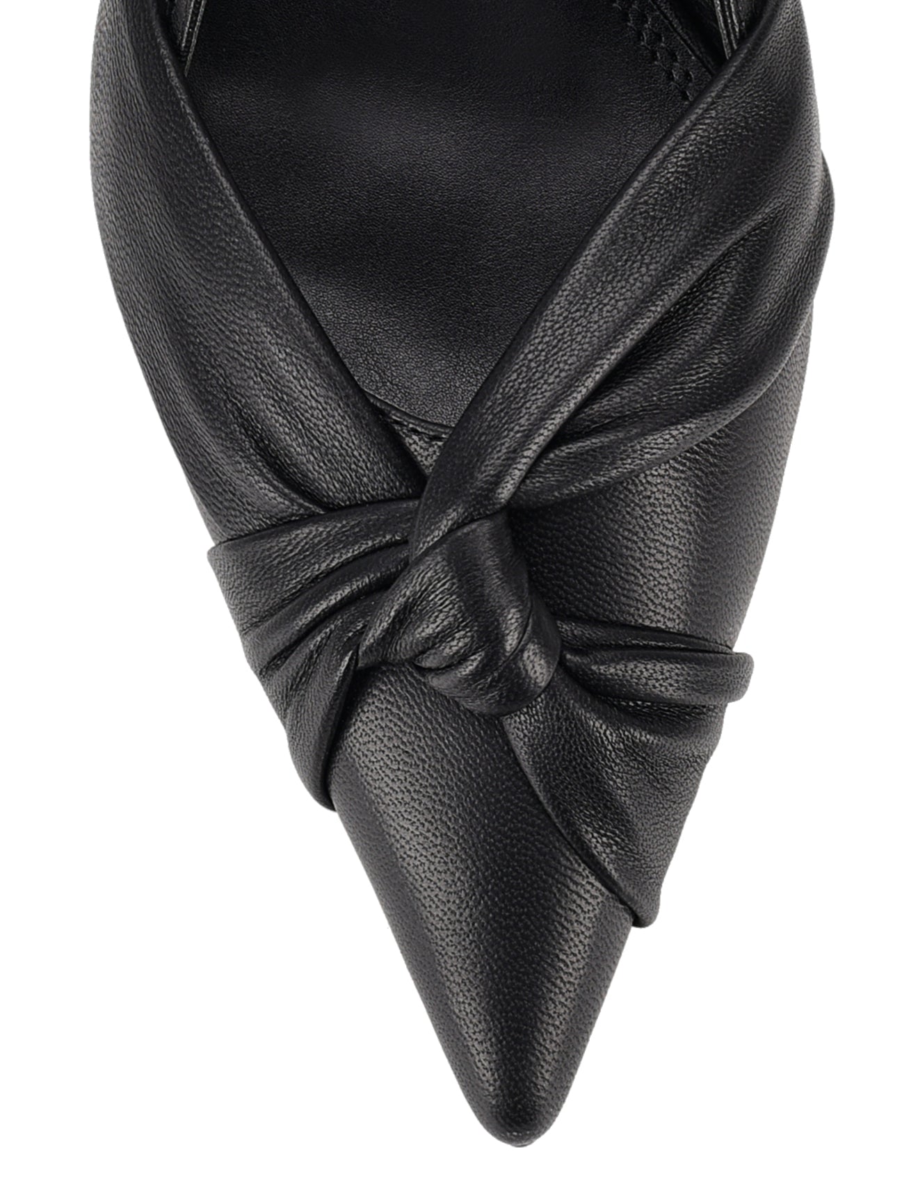 Women's black leather slingback kitten heel with knot detailling